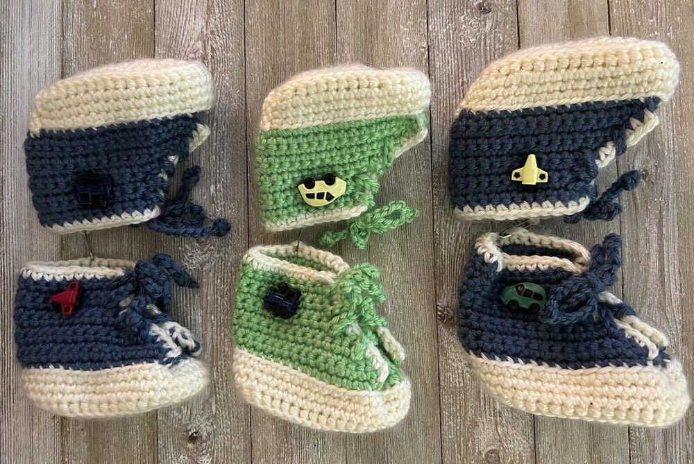 Crochet Baby Shoes Booties Boy Handmade 0-3 Months Handmade